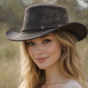 Australian Outback Western Brown/black weathered Leather Cowboy Hat crushable S
